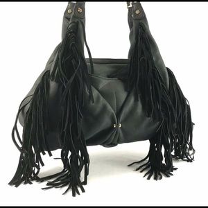 Black Aimee Kestenberg leather fringe satchel
